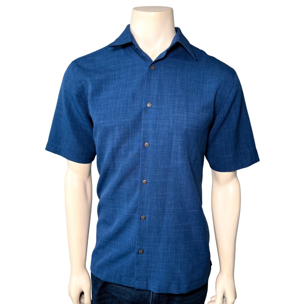 John Ashford Button Down Shirt Mens Size M Blue Excellent Slub Short Sleeve
